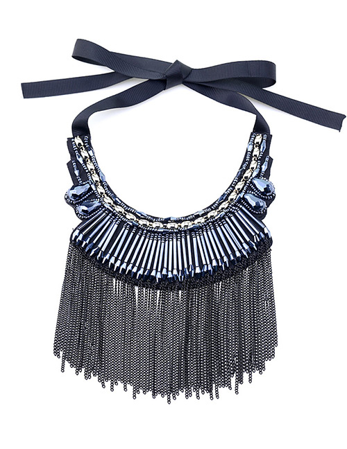 Fashion Blue Tassel Decorated Necklace