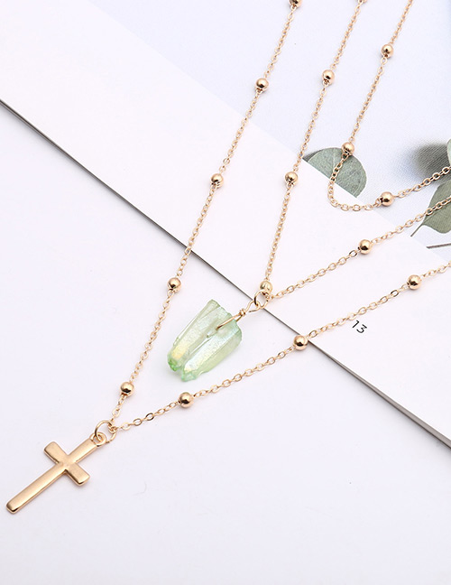 Fashion Green+gold Color Cross Shape Decorated Necklace