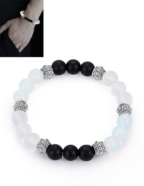 Fashion White+black Bead Decorated Bracelet