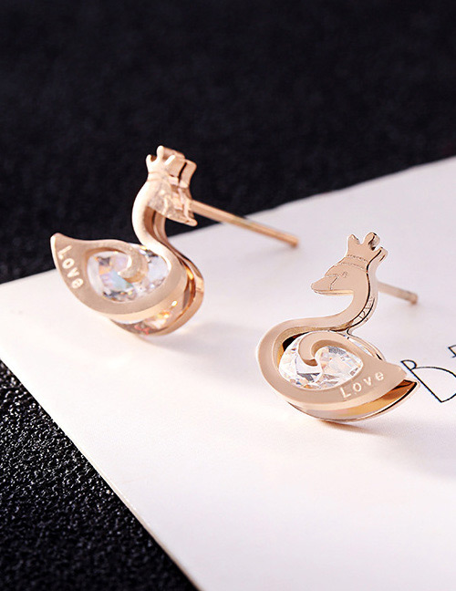 Fashion Rose Gold Swan Shape Decorated Earrings