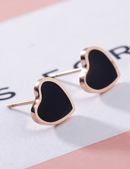 Fashion Rose Gold+black Heart Shape Decorated Earrings