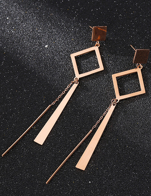 Fashion Rose Gold Square Shape Decorated Earrings