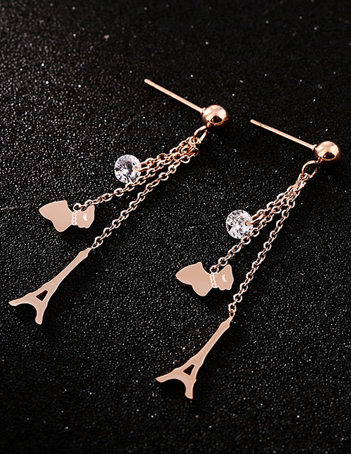 Fashion Rose Gold Tower Shape Decorated Earrings