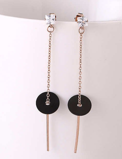 Fashion Rose Gold+black Pure Color Decorated Earrings