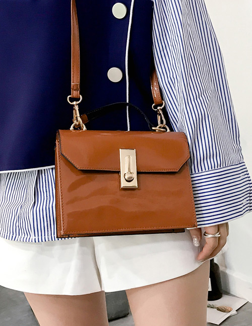 Fashion Light Brown Buckle Decorated Shoulder Bag