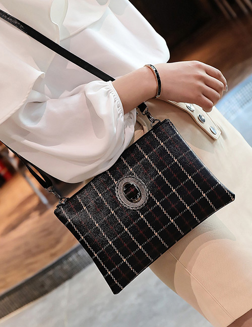 Fashion Black Grid Pattern Decorated Shoulder Bag