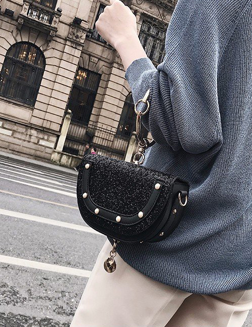 Fashion Black Semicircle Shape Decorated Handbag