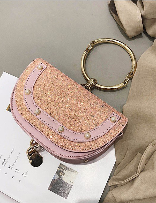 Fashion Pink Semicircle Shape Decorated Handbag