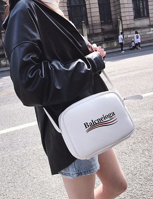 Fashion White Lettern Pattern Decorated Shoulder Bag ( Big Size )