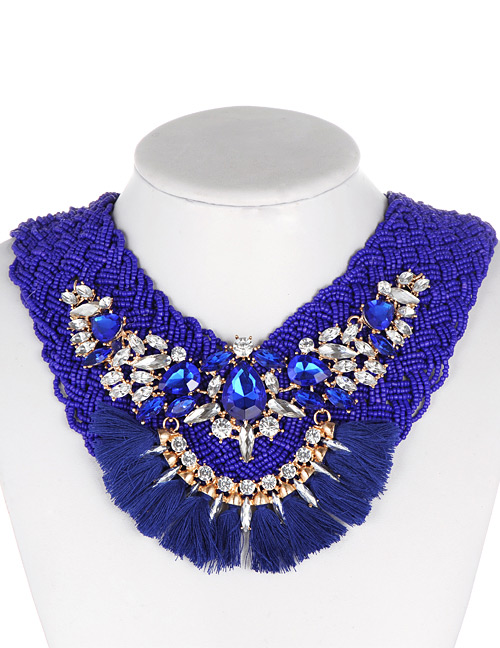 Fashion Sapphire Blue Tassel Decorated Necklace