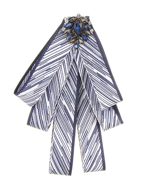 Fashion Navy Diamond Decorated Stripe Dedign Bowknot Brooch