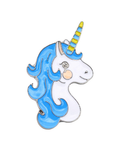 Fashion White+blue Cartoon Unicorn Design Simple Brooch