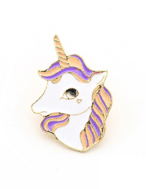 Fashion Purple+white Cartoon Unicorn Design Simple Brooch