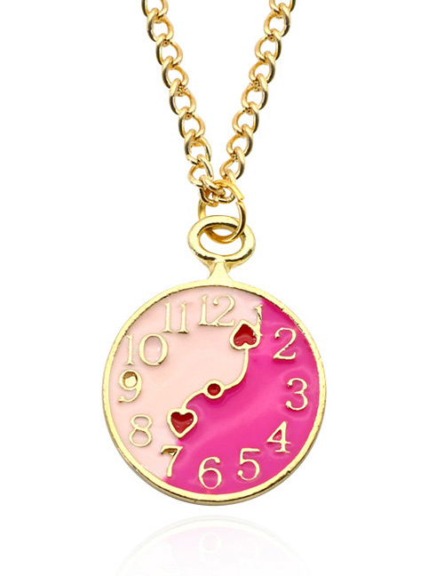 Fashion Pink Clock Pendant Decorated Necklace