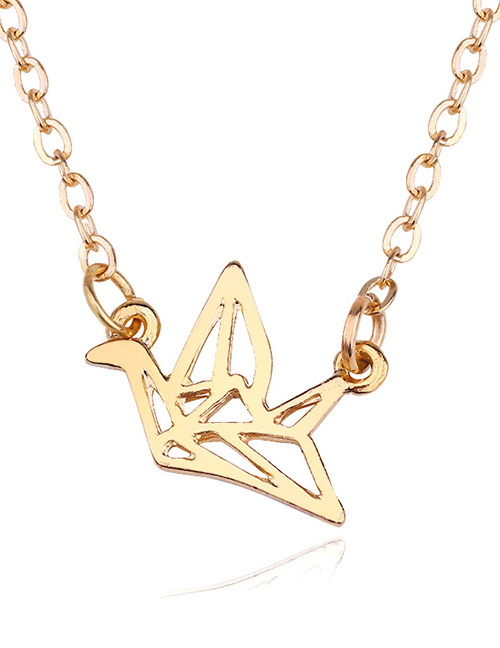 Fashion Gold Color Crane Shape Decorated Pure Color Necklace