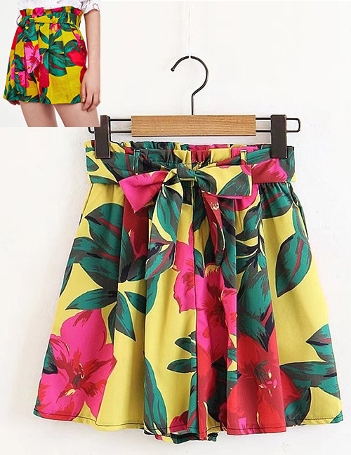 Fashion Red+yellow Flowers Pattern Decorated Simple Shorts