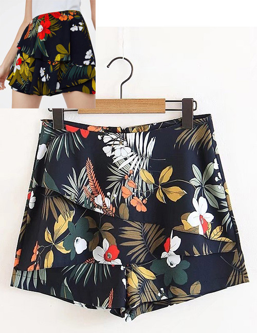 Fashion Multi-color Leaf&flowers Decorated Simple Shorts