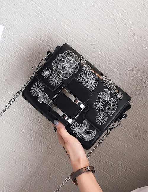 Fashion Black Flower Pattern Decorated Shoulder Bag