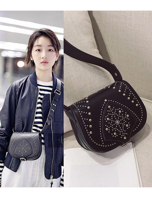 Fashion Black Rivets Decorated Simple Shoulder Bag