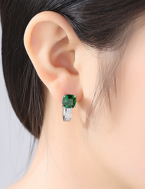Fashion Green Diamond Decorated U Shape Earrings