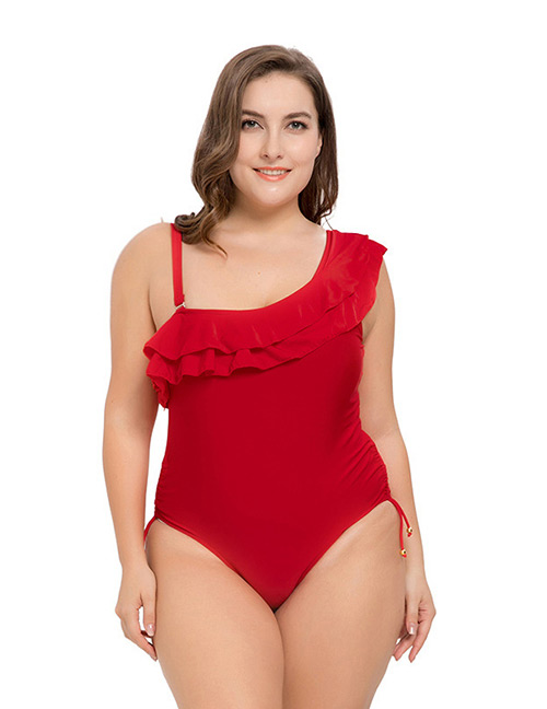 Sexy Claret Red Pure Color Design Larger Size Swimwear