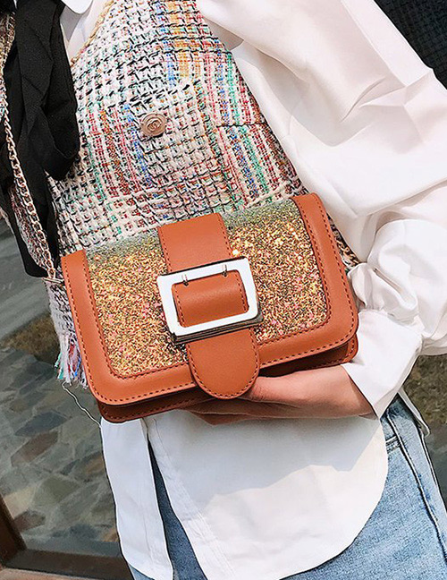 Fashion Light Brown Square Shape Buckle Design Shoulder Bag
