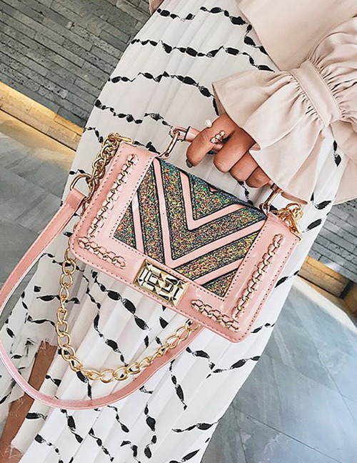 Fashion Pink V Shape Pattern Decorated Shoulder Bag