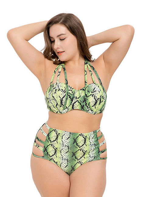 Sexy Green Hollow Out Design High-waist Swimwear