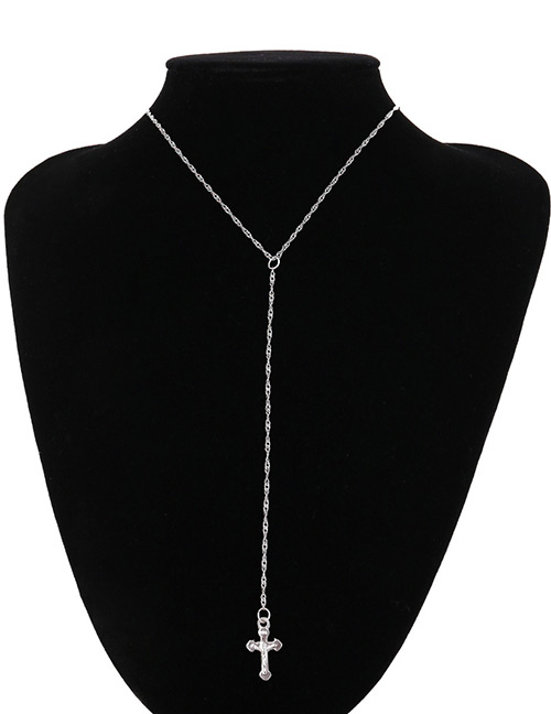Fashion Silver Color Cross Shape Pendant Decorated Long Necklace