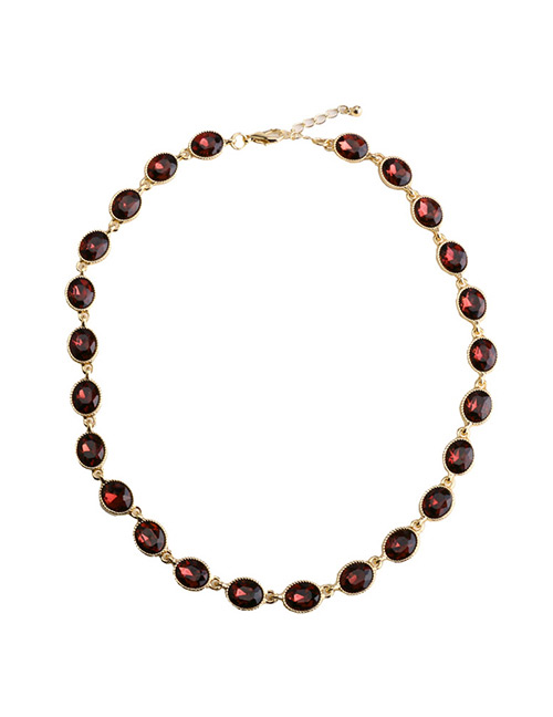 Fashion Red Oval Shape Gemstone Decorated Necklace