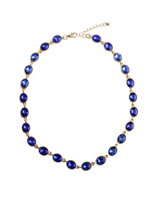 Fashion Blue Oval Shape Gemstone Decorated Necklace