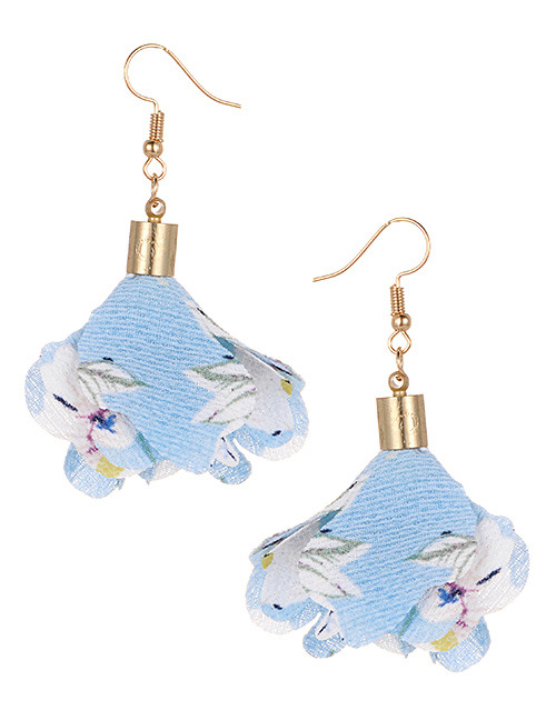Fashion Blue Flowers Pendant Decorated Earrings