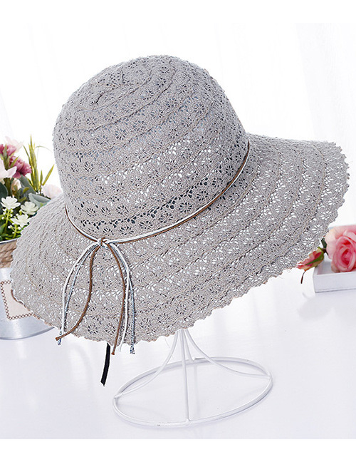 Fashion Gray Hollow Out Design Pure Color Hat
