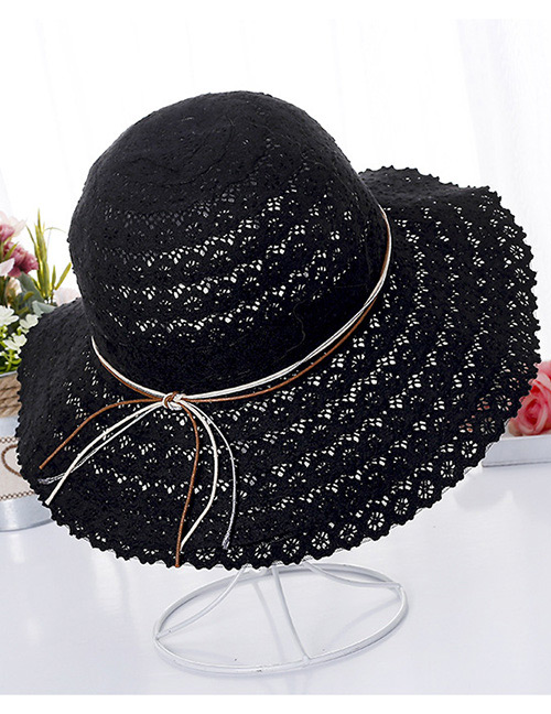 Fashion Black Hollow Out Design Pure Color Hat