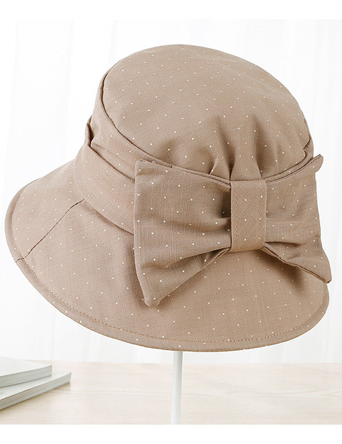 Fashion Khaki Bowknot Shape Decorated Dots Pattern Hat