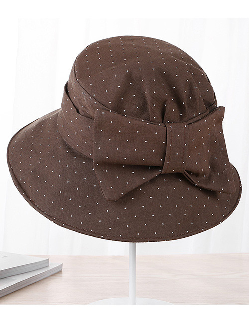 Fashion Brown Bowknot Shape Decorated Dots Pattern Hat