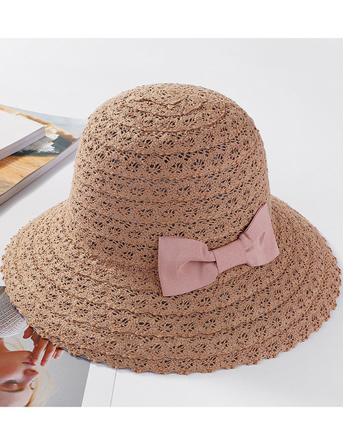 Fashion Brown Bowknot Shape Decorated Hollow Out Hat
