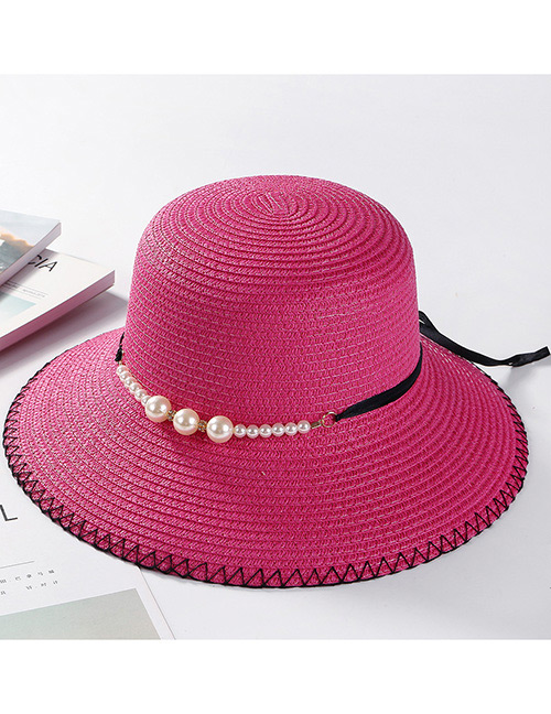 Fashion Plum Red Pearl Decorated Hat