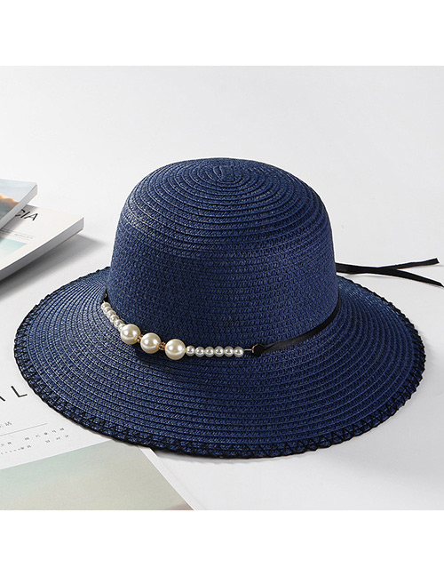 Fashion Navy Pearl Decorated Hat