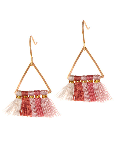 Fashion Light Pink Triangle Shape Design Tassel Earrings