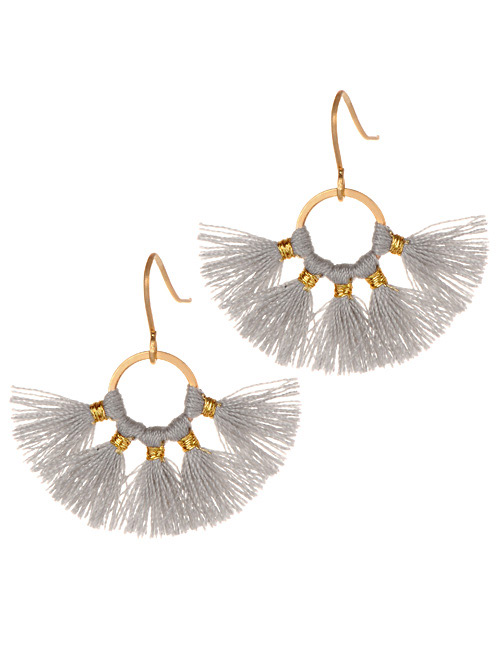 Fashion Gray Round Shape Decorated Tassel Earrings