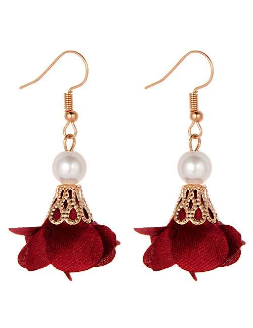 Fashion Claret-red Flower Shape Decorated Earrings