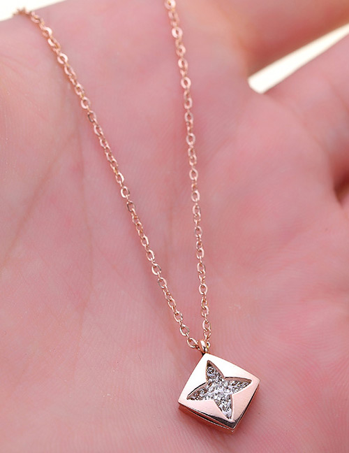 Fashion Rose Gold Square Shape Decorated Necklace