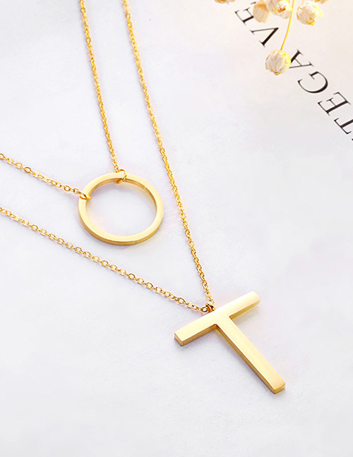 Fashion Gold Color T Letter Pattern Decorated Necklace