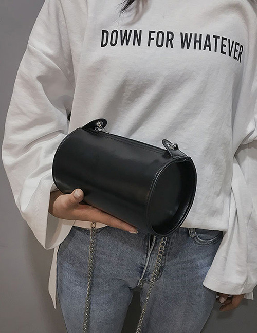 Fashion Black Cylindrical Shape Design Pure Color Bag