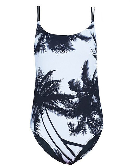 Sexy Black+white Tree Pattern Decorated Suspender One-piece Swimwear