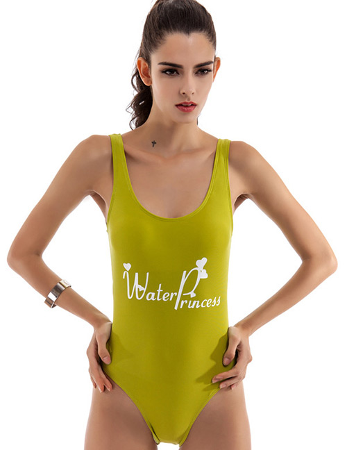 Sexy Green Round Neckline Design Letter Pattern Swimwear