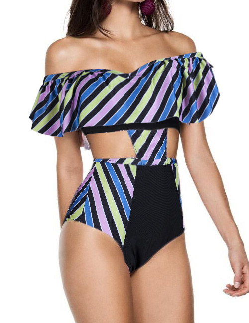 Sexy Multi-color Stripe Pattern Decorated One-piece Swimwear