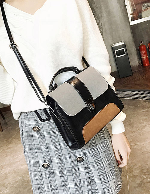 Fashion Gray+khaki Color-matching Decorated Bag