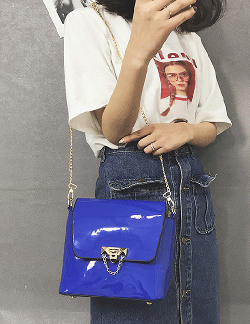 Fashion Blue Pure Color Decorated Bag